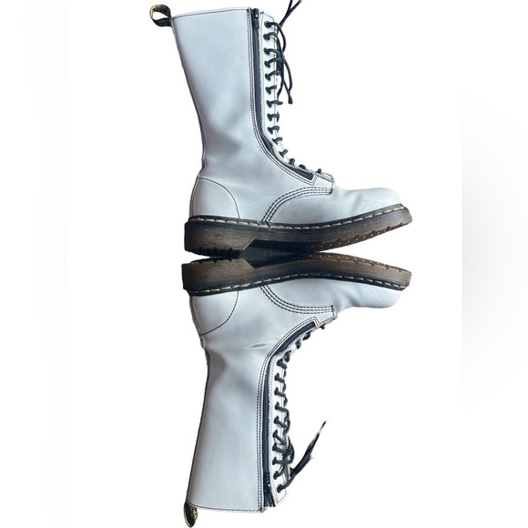White Dc Martens DOCS lace up tall combat boots double zipper 14 hole mid calf 7 - Picture 5 of 16